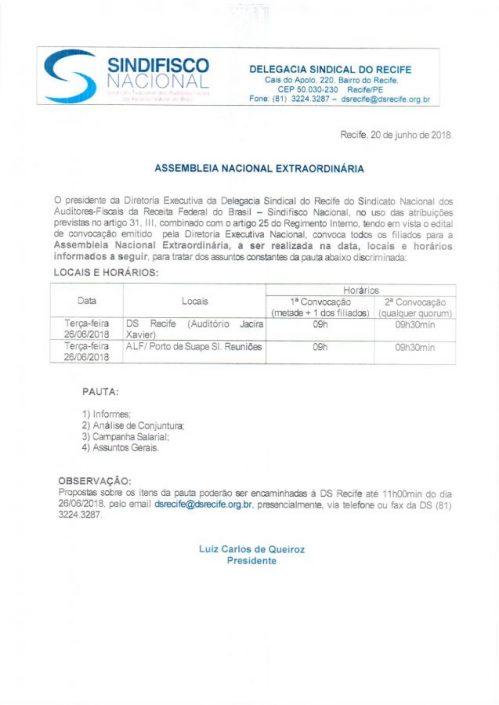 Assembleia Nacional Extraordinária 26 06 2018